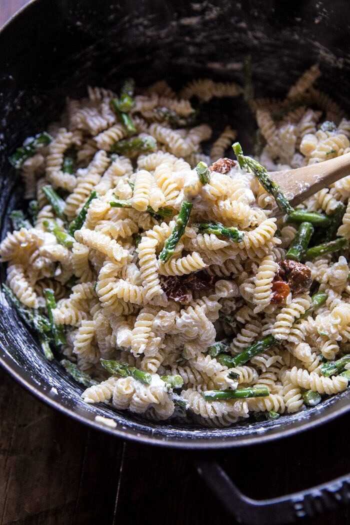 overhead prep photo of Sun Dried Tomato, White Bean, and Goat Cheese Pasta Salad