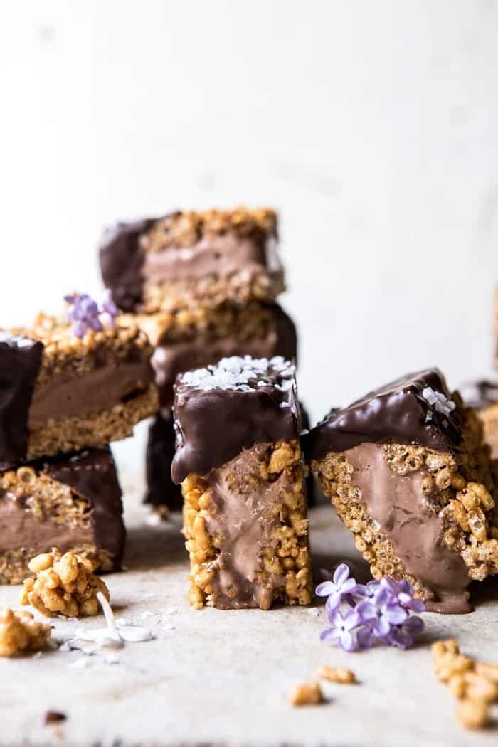 6 Ingredient Rice Krispie Treat Chocolate Ice Cream Sandwiches | halfbakedharvest.com #icecream #easyrecipes #chocolate