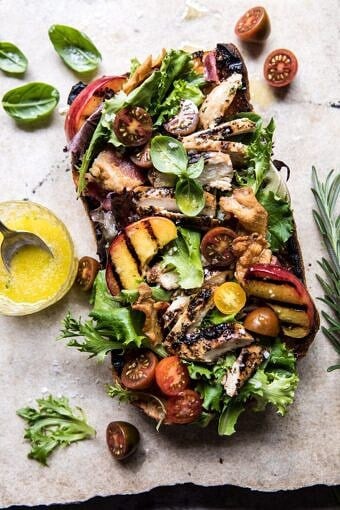 Open Faced Rosemary Chicken, Peach, and Bacon Sandwich | halfbakedharvest.com #summerrecipe #easyrecipes #peach #chicken #healthy