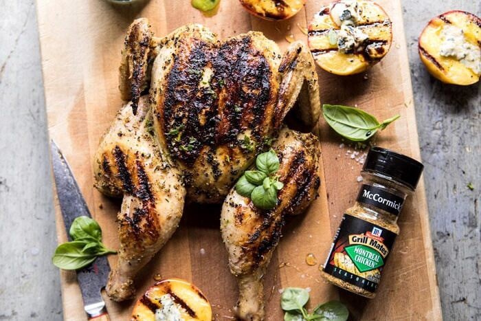 Whole Grilled Chicken with Peaches and Basil Vinaigrette | halfbakedharvest.com #chicken #easy #grilling #summer