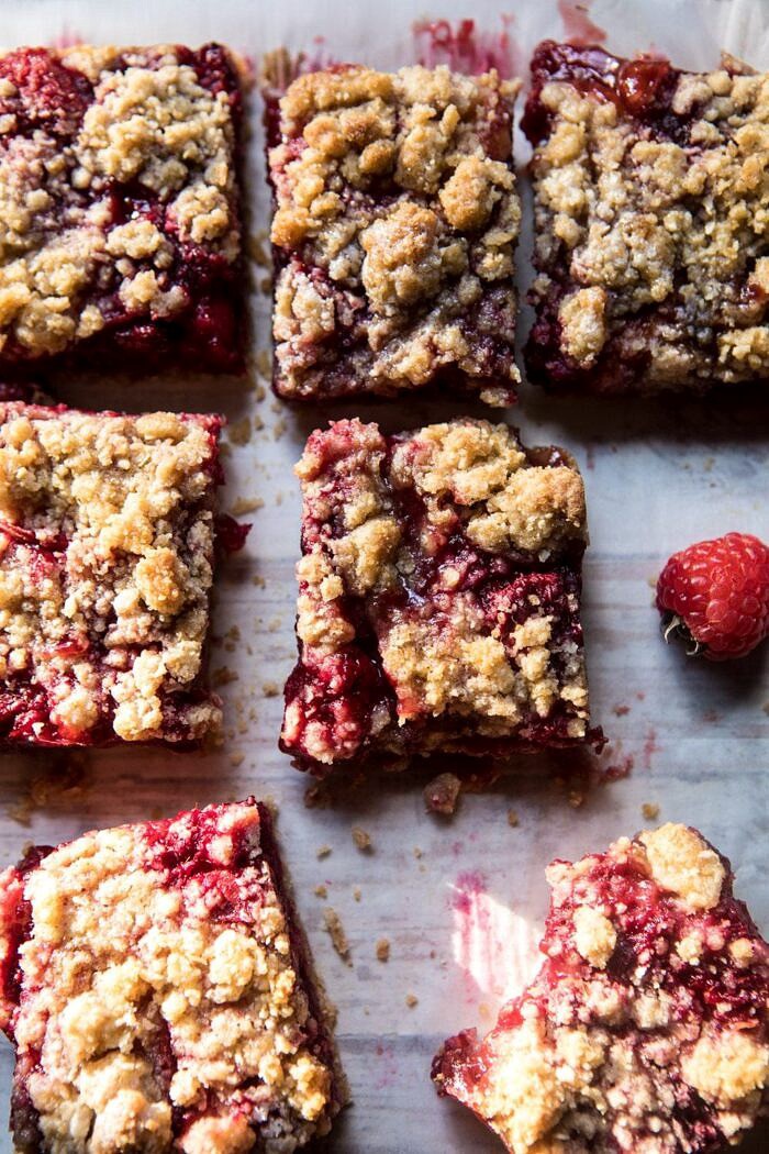 Buttery Raspberry Crumble Bars | halfbakedharvest.com #raspberry #dessert #summer #backtoschool #easyrecipes
