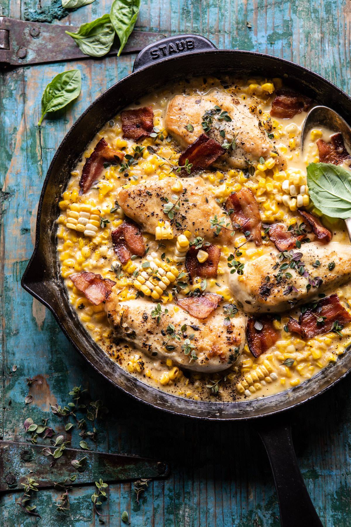 Garlic Butter Creamed Corn Chicken | halfbakedharvest.com