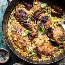 Garlic Butter Creamed Corn Chicken | halfbakedharvest.com #chicken #corn #summer #easy #dinner