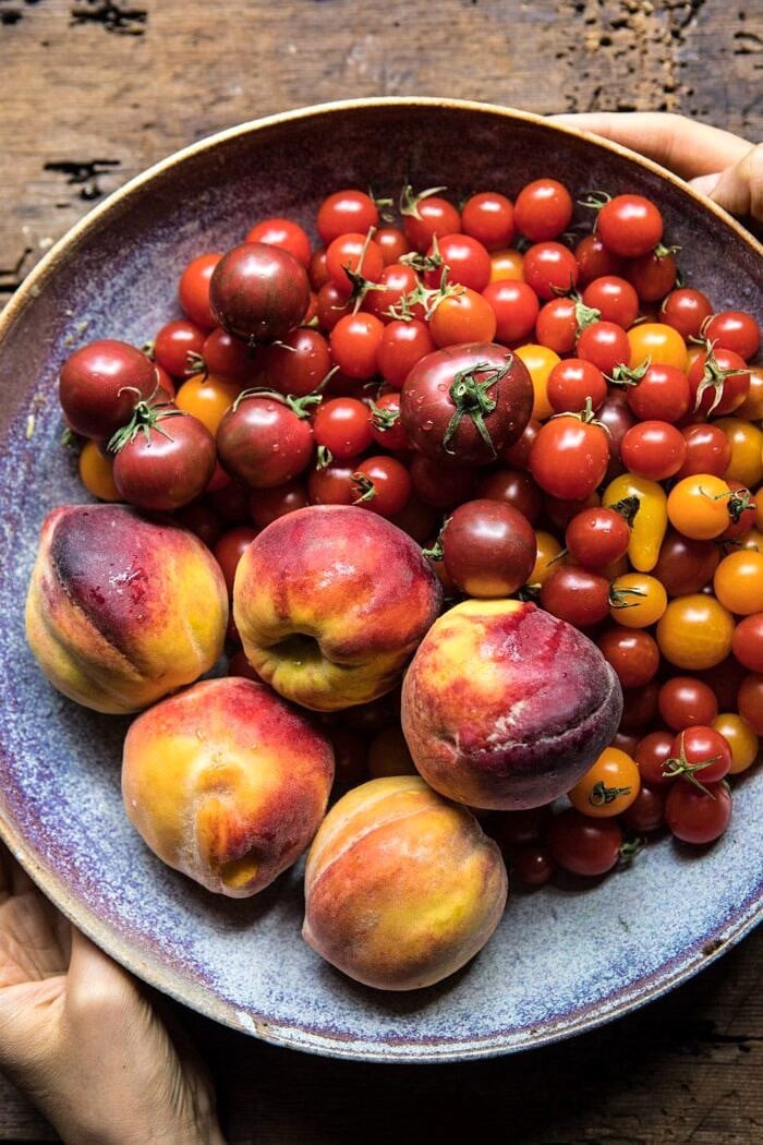 raw peaches and tomatoes
