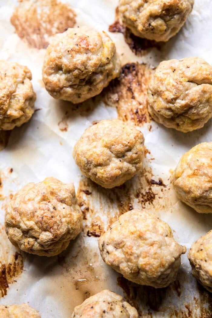 30 Minute Butter Chicken Meatballs on baking sheet