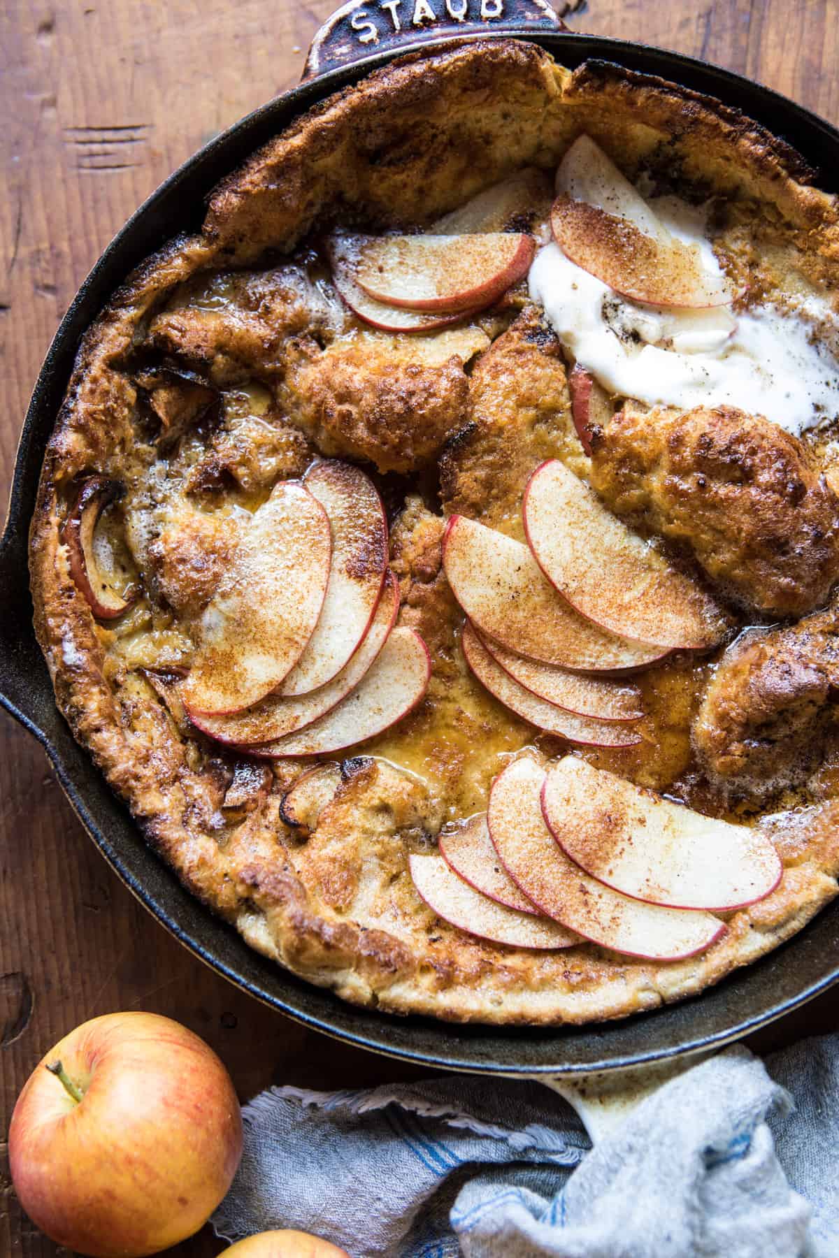 Cinnamon Apple Puffed Pancake | halfbakedharvest.com #breakfast #fall #autumn #apples #dutchbaby