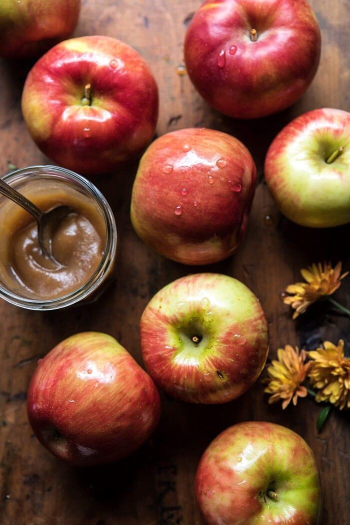 Double the Streusel Apple Butter Bars | halfbakedharvest.com #apples #fallrecipes #applebutter #applebars overhead photo of raw apples