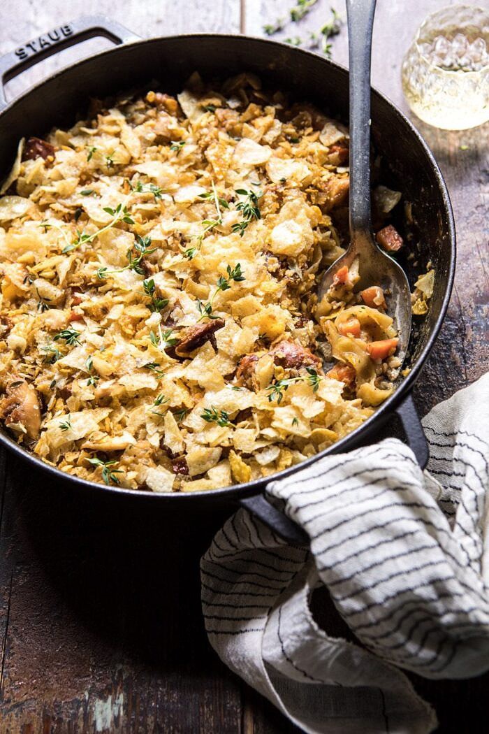 side angle photo of Homemade Chicken Noodle Casserole 