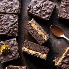 Triple Layer Peanut Butter Crunch Brownies | halfbakedharvest.com #brownies #peanutbutter #chocolate #fallrecipes
