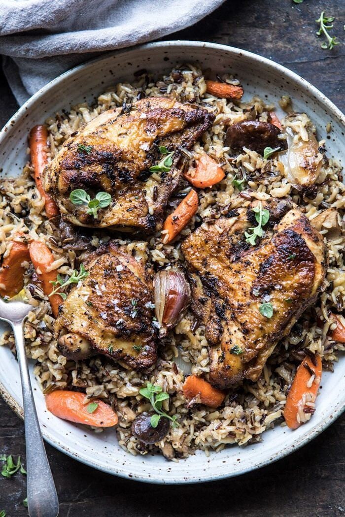 close up photo of Slow Cooker Herbed Chicken and Rice Pilaf