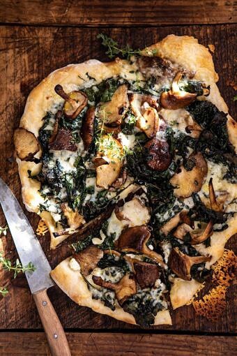 Roasted Mushroom Kale Pizza | halfbakedharvest.com #pizza #mushrooms #winter #fall #autumn #kale #Italian