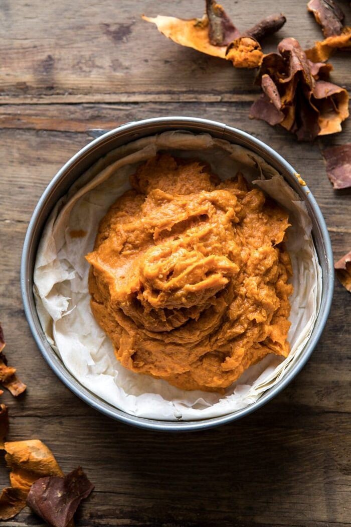 Bourbon Pecan Sweet Potato Phyllo Casserole before baking