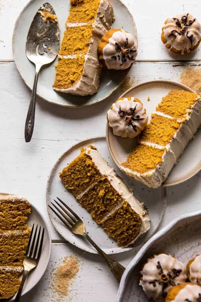 overhead photo of Chai Pumpkin Cake slices