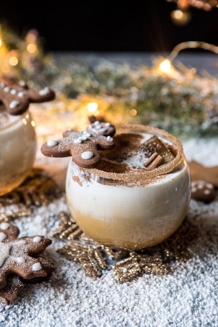 Gingerbread White Russian | halfbakedharvest.com #gingerbread #whiterussian #christmas #holiday #drink #cocktail front on close up photo of Gingerbread White Russian