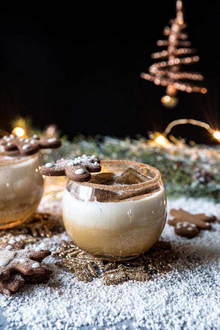 Gingerbread White Russian | halfbakedharvest.com #gingerbread #whiterussian #christmas #holiday #drink #cocktail front on photo of Gingerbread White Russian | halfbakedharvest.com #gingerbread #whiterussian #christmas #holiday #drink #cocktail