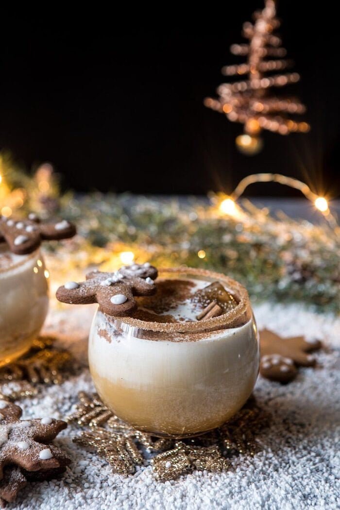 Gingerbread White Russian | halfbakedharvest.com #gingerbread #whiterussian #christmas #holiday #drink #cocktail front on photo of Gingerbread White Russian