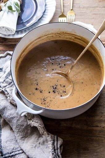 Make Ahead White Wine Gravy | halfbakedharvest.com #gravy #thanksgiving #easyrecipes
