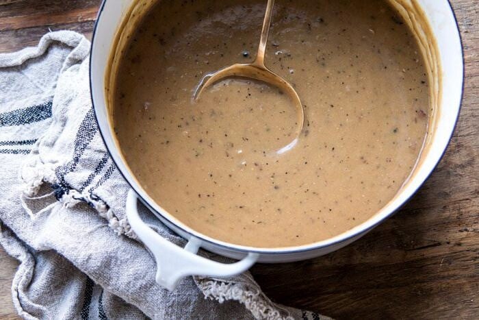 Make Ahead White Wine Gravy | halfbakedharvest.com #gravy #thanksgiving #easyrecipes
