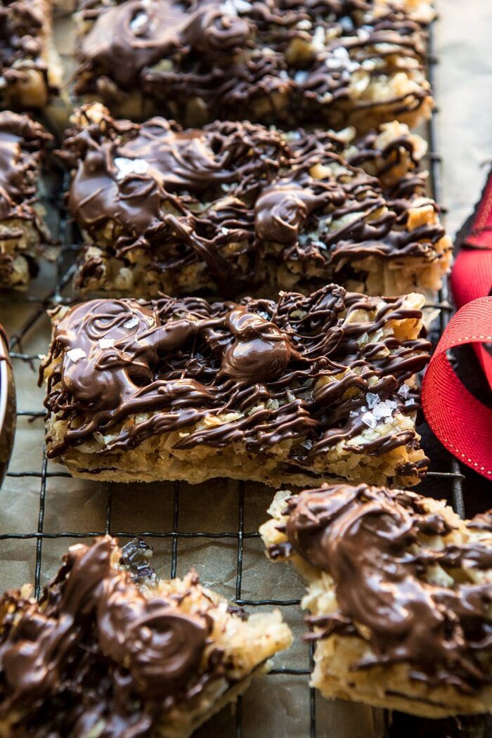 side angle photo of Salted Chocolate Coconut Bars 