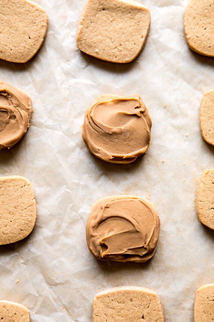 Slice n' Bake Chocolate Covered Peanut Butter Cookies after baking on cookie sheet