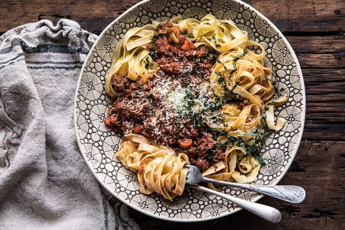 horizontal photo of Slow Cooker Vodka Bolognese Pasta