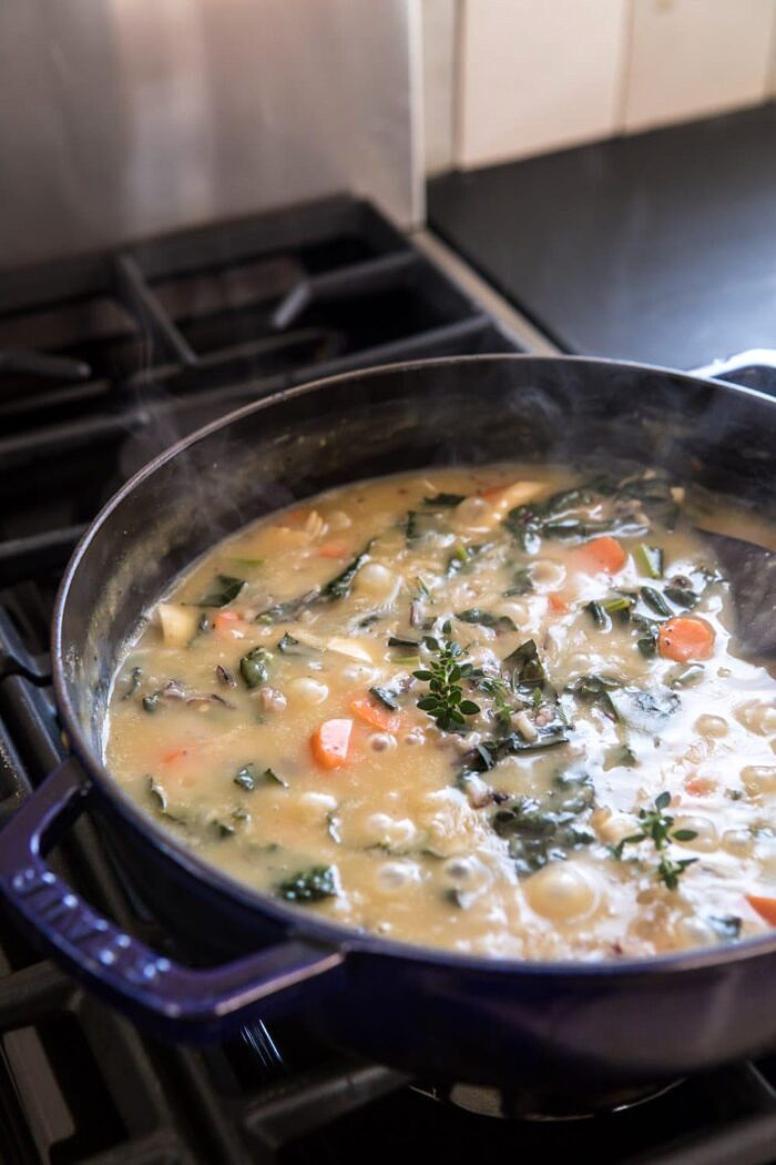 Turkey and Wild Rice Pot Pie | halfbakedharvest.com #potpie #turkey #fall #easyrecipes pot pie filling in pot