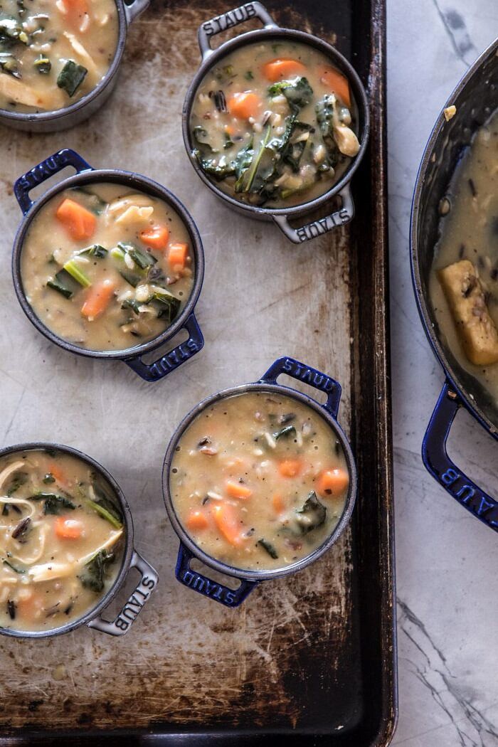 Turkey and Wild Rice Pot Pie | halfbakedharvest.com #potpie #turkey #fall #easyrecipes overhead photo of Turkey and Wild Rice Pot Pie before baking