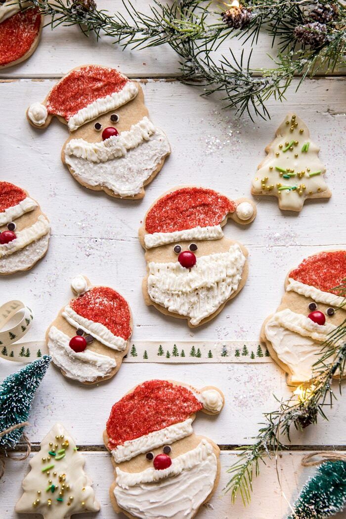 Chai Spiced Santa Cookies with White Chocolate Frosting | halfbakedharvest.com #sugarcookies #christmas #holiday #chai #dessert #easyrecipes