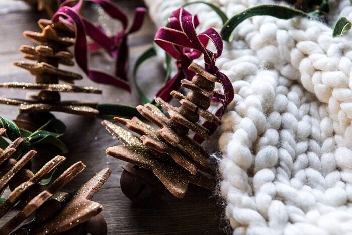 horizontal photo of Glittered Gingerbread Christmas Tree Ornaments 