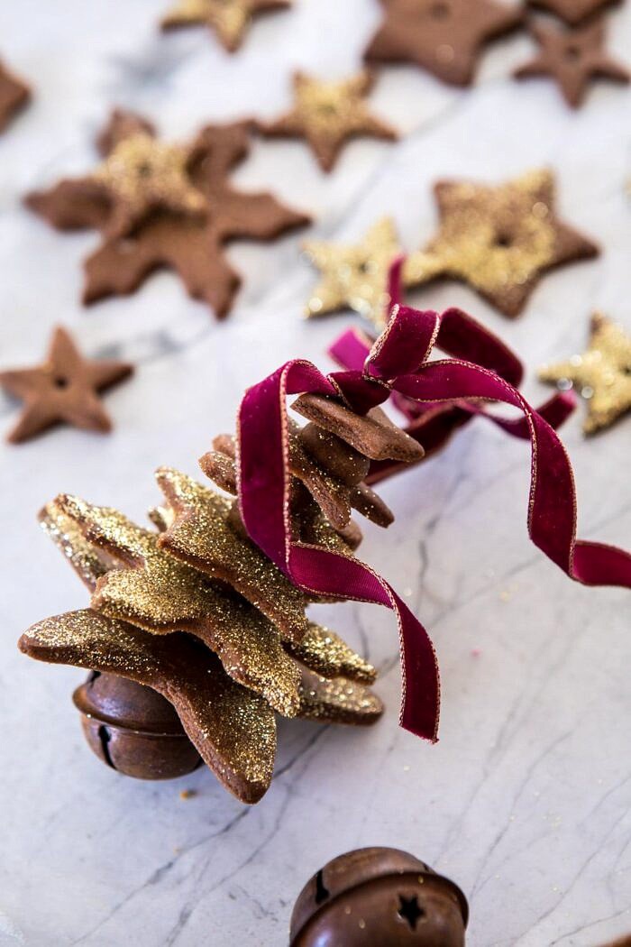 close up Glittered Gingerbread Christmas Tree Ornaments 