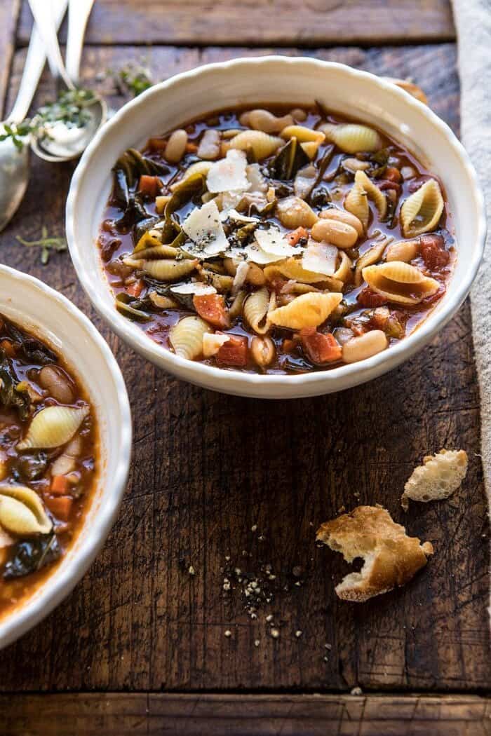 Instant Pot Pasta e Fagioli | halfbakedharvest.com #instantpot #soup #healthyrecipes side angle photo of Instant Pot Pasta e Fagioli