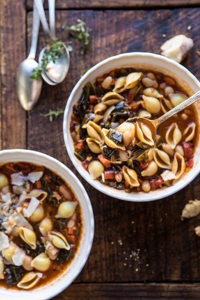 Instant Pot Pasta e Fagioli | halfbakedharvest.com #instantpot #soup #healthyrecipes spoonful of Instant Pot Pasta e Fagioli