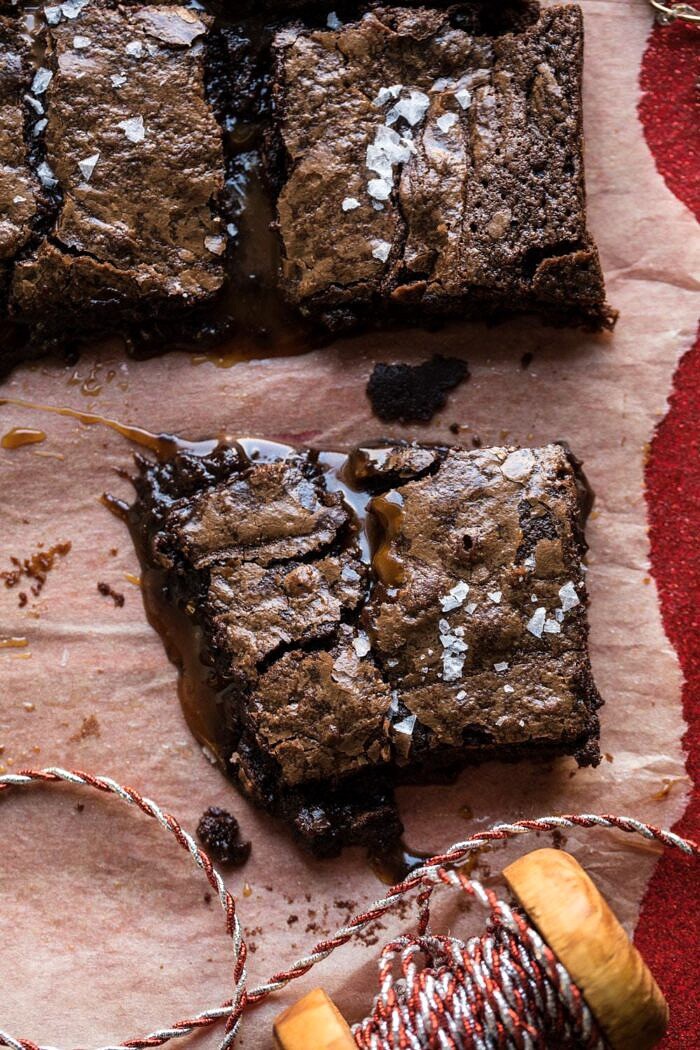 close up photo of Salted Caramel and Milk Chocolate Brownie