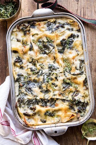 White Pesto Spinach Lasagna | halfbakedharvest.com #lasagna #pesto #italian #dinner #christmasrecipes