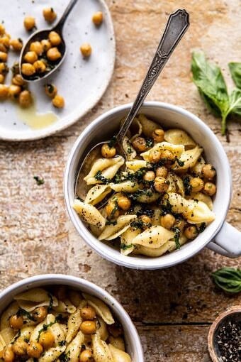 Instant Pot Cacio e Pepe with Crispy Garlic Basil Chickpeas | halfbakedharvest.com #pasta #instantpot #easyrecipes #healthyrecipes #chickpeas