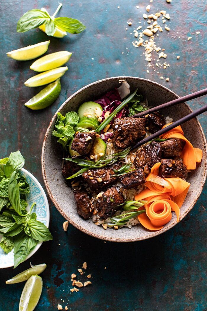 30 Minute Vietnamese Beef and Crispy Rice Bowl | halfbakedharvest.com #beef #thai #easyrecipes #healthy #recipebowl