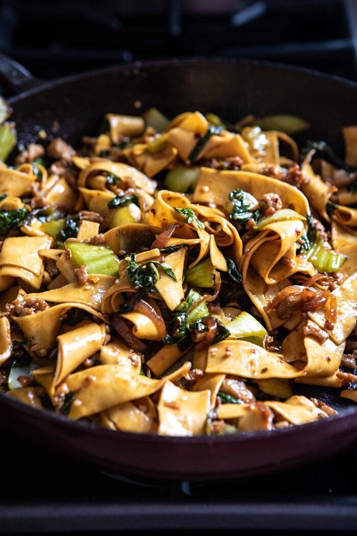 Better Than Takeout Szechuan Noodles in skillet