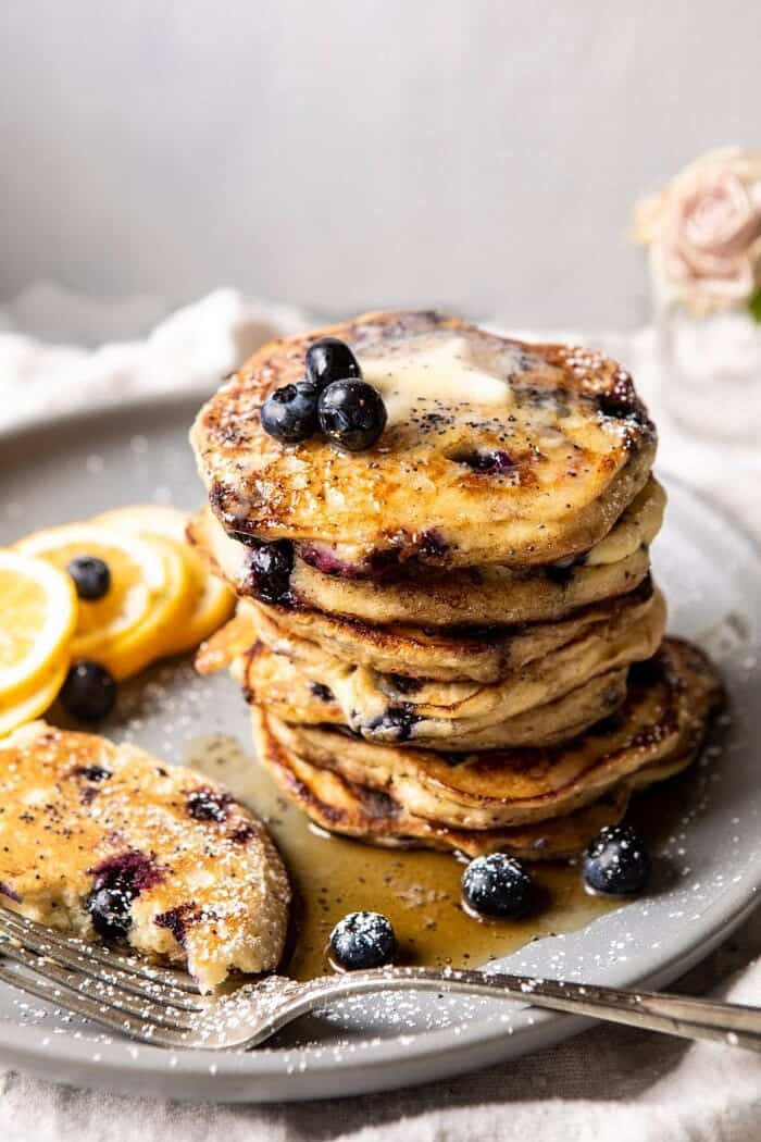Blueberry Lemon Ricotta Pancakes | halfbakedharvest.com #blueberrypancakes #pancakes #brunch #breakfast #lemon