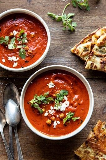 New! Creamy Moroccan Tomato Soup. The cozy weeknight soup that's quick, easy, and healthy too. Recipe: https://fett-weg.today/creamy-moroccan-tomato-soup/ #tomatosoup #easyrecipes #healthy #soup #vegan