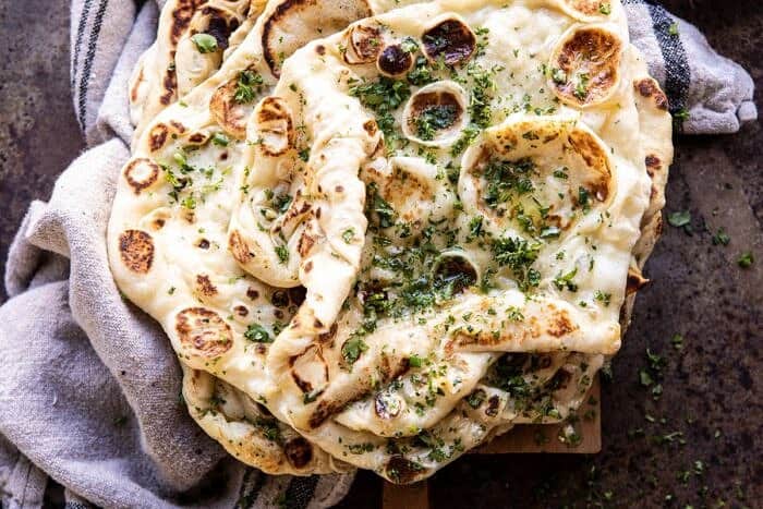 horizontal photo of Herbed Garlic Butter Naan 