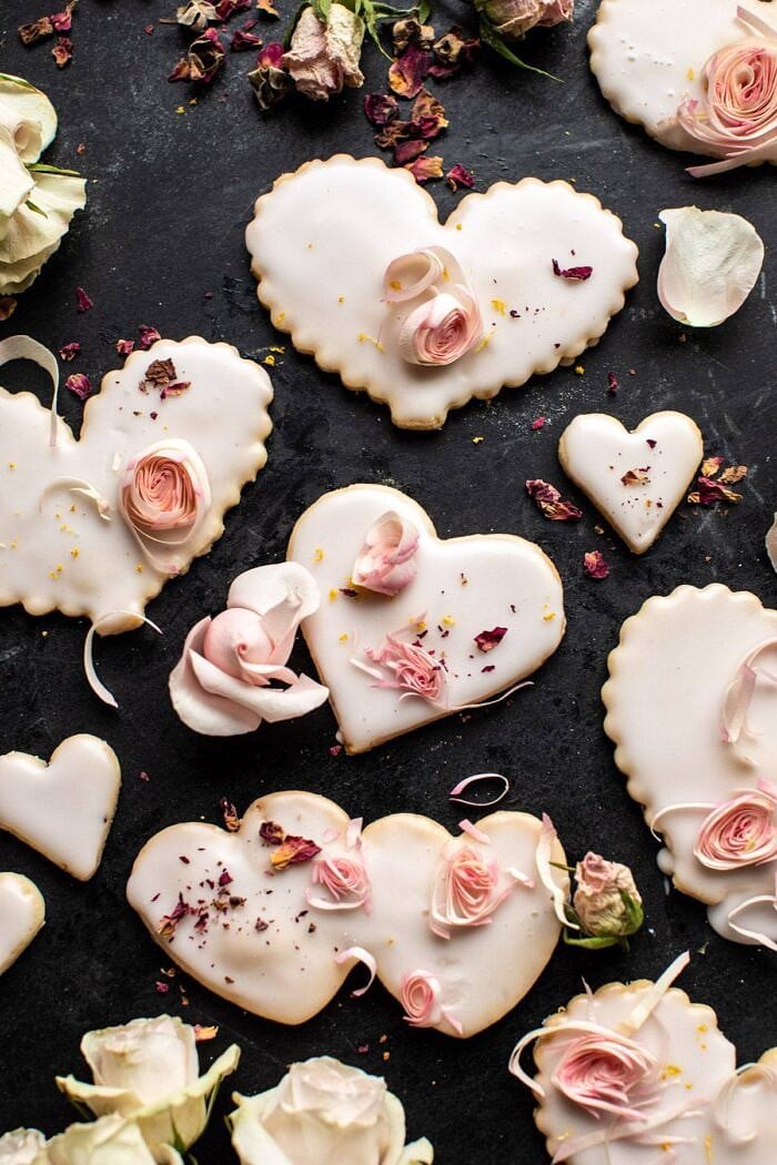 overhead photo of Lemon Rose Shortbread Cookies 