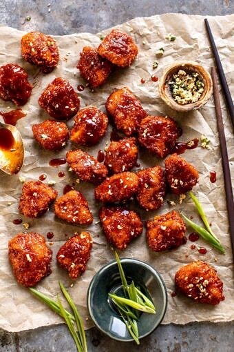 Oven Fried Korean Popcorn Chicken | halfbakedharvest.com #chicken #koreanrecipes #easyrecipes #dinnerrecipes