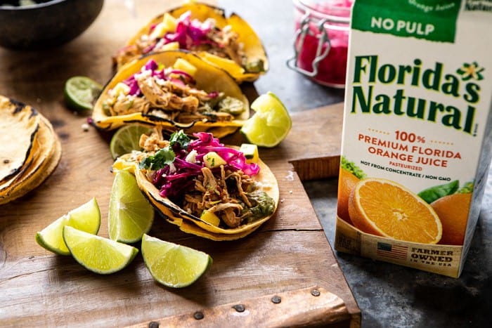 side angle front on photo of Slow Cooker Chipotle Orange Street Tacos