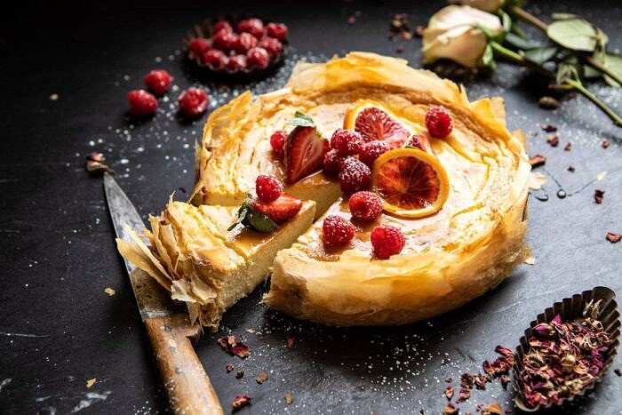 horizontal photo of Whipped Lemon Ricotta Cheesecake