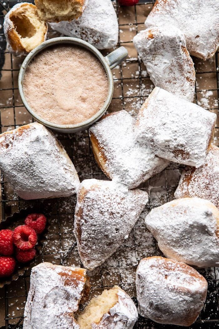 overhead photo of Easiest Cinnamon Buttermilk Beignets 