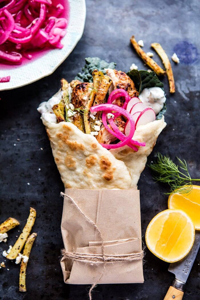 Roasted Chicken Gyros with Tzatziki and Feta Fries | halfbakedharvest.com #greek #gyro #easyrecipes #healthy #chicken