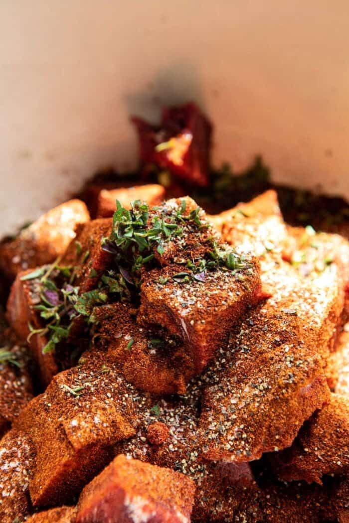 Cajun Butter Steak in bowl before cooking