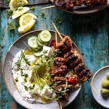 Greek Lemon Chicken Bowls with Sizzled Mint Goddess Sauce | halfbakedharvest.com #chicken #grilled #healthyrecipes #easyrecipes