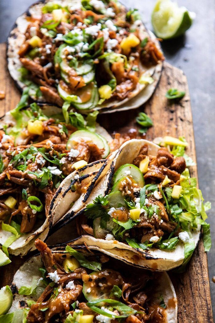 side angle photo of Instant Pot Korean Bulgogi BBQ Tacos 