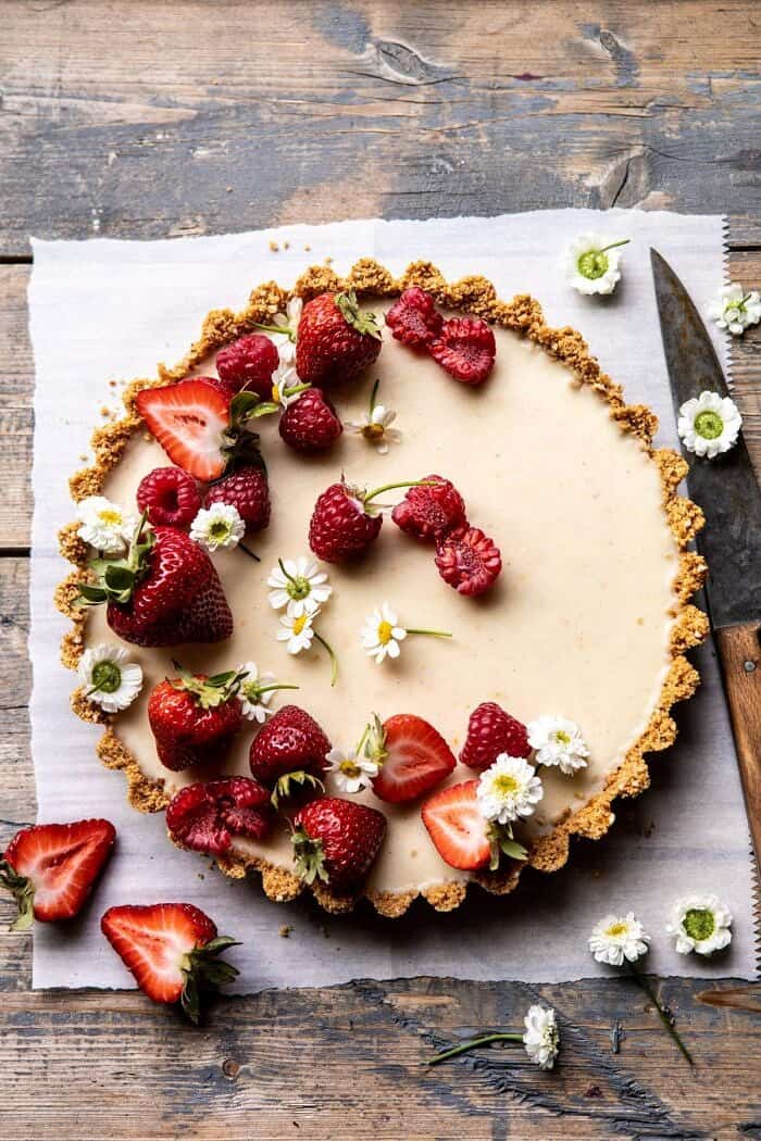 No Fuss Lemon Tart | halfbakedharvest.com #lemontart #dessert #summer #nobake #easyrecipes No Fuss Lemon Tart with berries on top